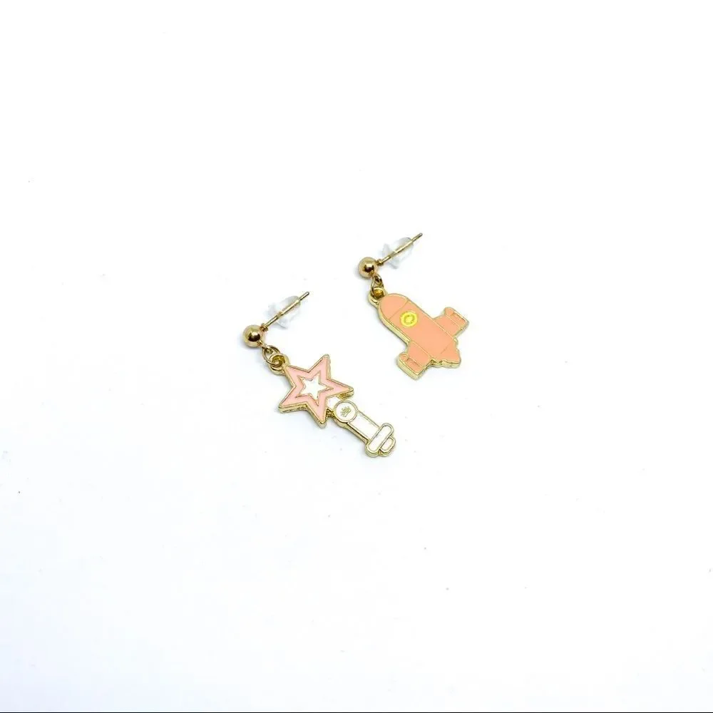 Pastel peach Enamel Rocket 🚀 & Star Post earring